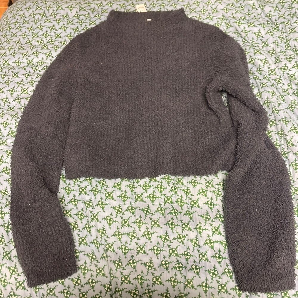 Aerie cropped gray mock neck sweater